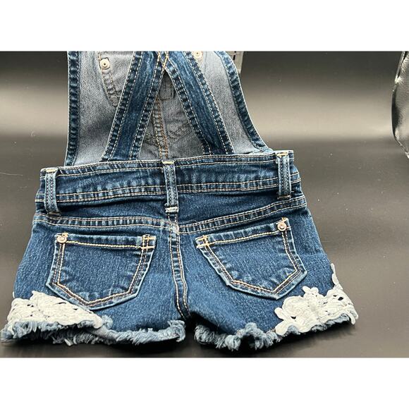Girls Jordache w Lace Crochet Spring Summer Denim Overall Shorts Size xs 4-5 - Picture 6 of 8
